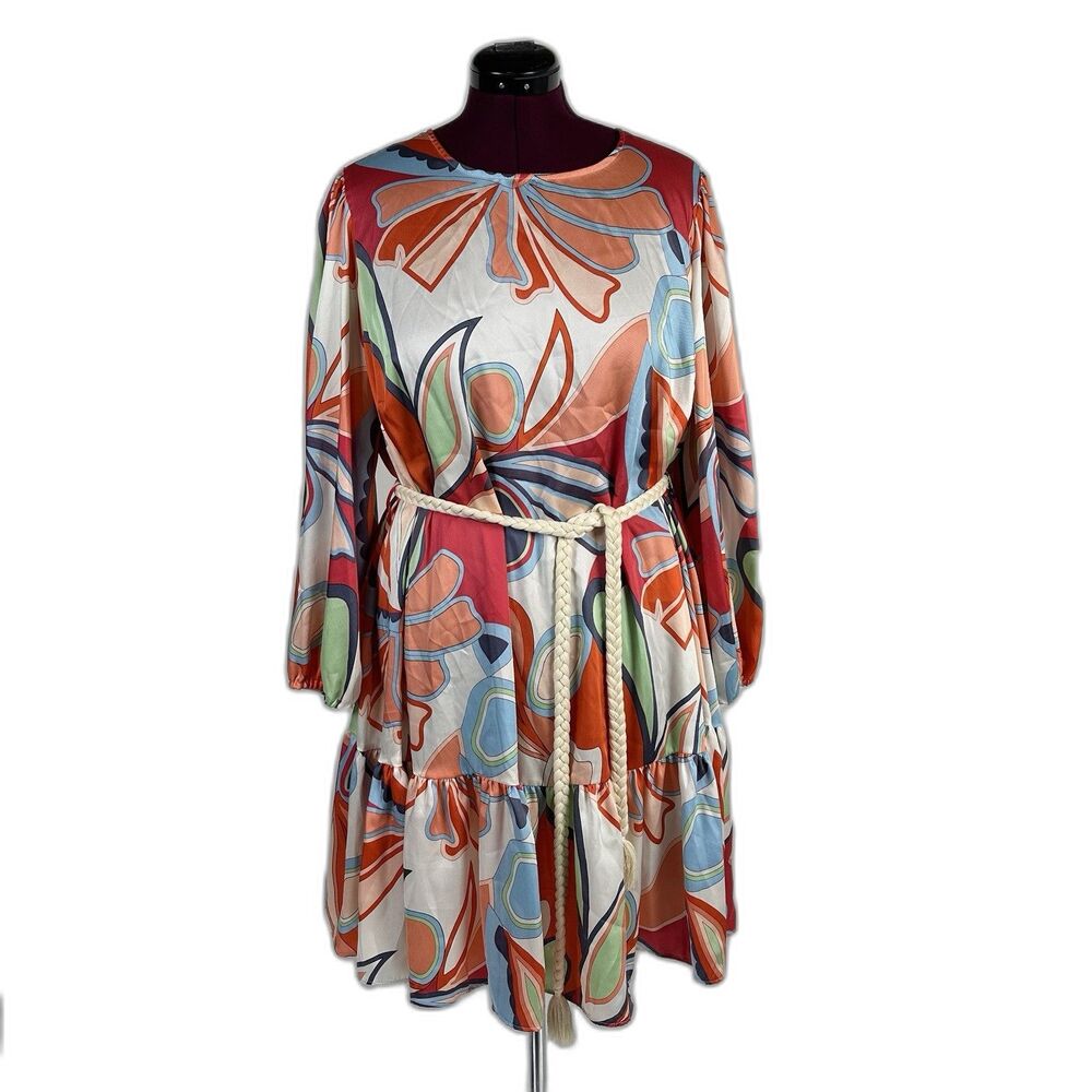 ALEXIS for Target Mixed Floral Long Sleeve Tiered Ruffle Dress sz 2X  Boho Retro